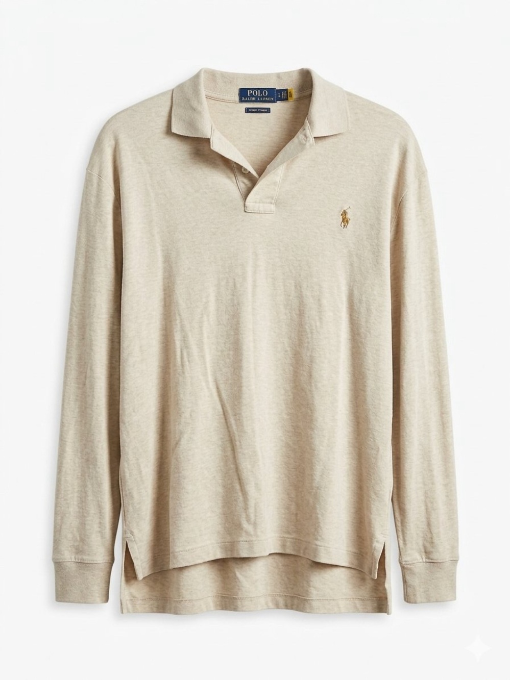 Polo / Ralph Lauren Men's Long-Sleeve Polo Shirt - Heathered Beige/ L / Ptp-23”